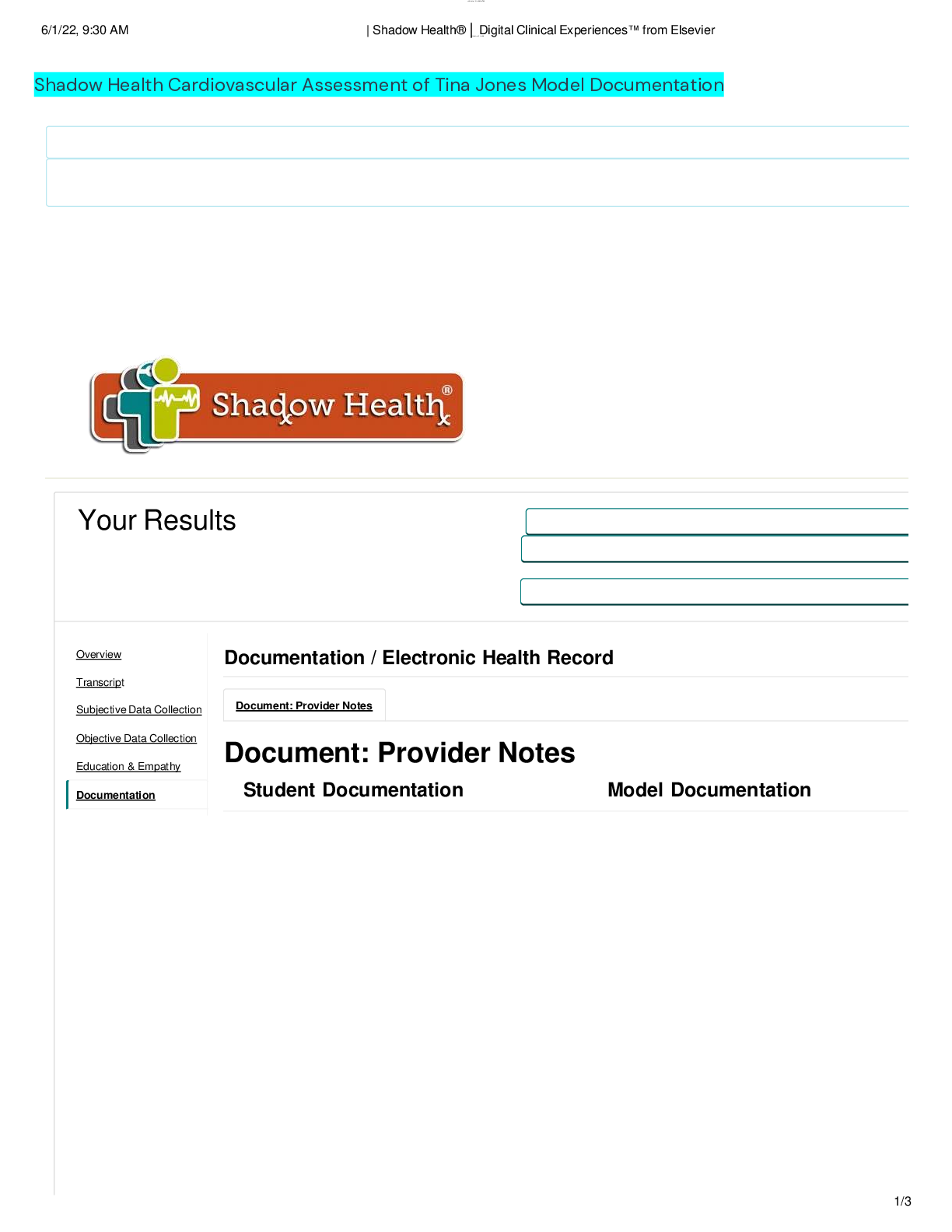 Preview image for Shadow Health Cardiovascular Assessment of Tina Jones Model Documentation